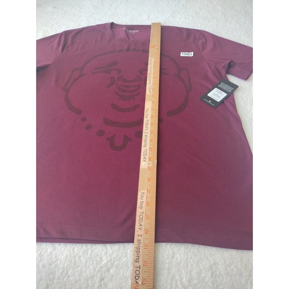 True Religion T Shirt Men's XXL Burgundy Tee‎ Buddha Face Graphic Short Sleeve